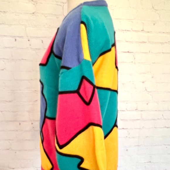 90's Chaus - Abstract Color Block Pullover Sweater - Size Small - Picture 5 of 8